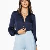 Clothing Ramy Brook | Ramy Brook Kayla Button Up Bodysuit Navy