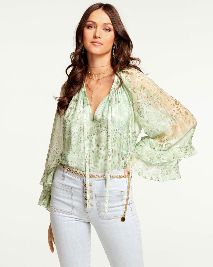 Clothing Ramy Brook | Ramy Brook Printed Reed Tie Front Long Sleeve Blouse Julep