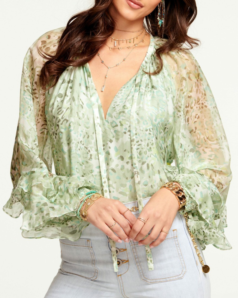 Clothing Ramy Brook | Ramy Brook Printed Reed Tie Front Long Sleeve Blouse Julep