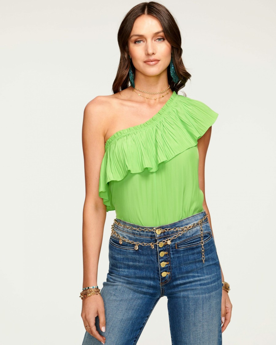 Clothing Ramy Brook | Ramy Brook Rose One-Shoulder Top All New Arrivals Capri Green