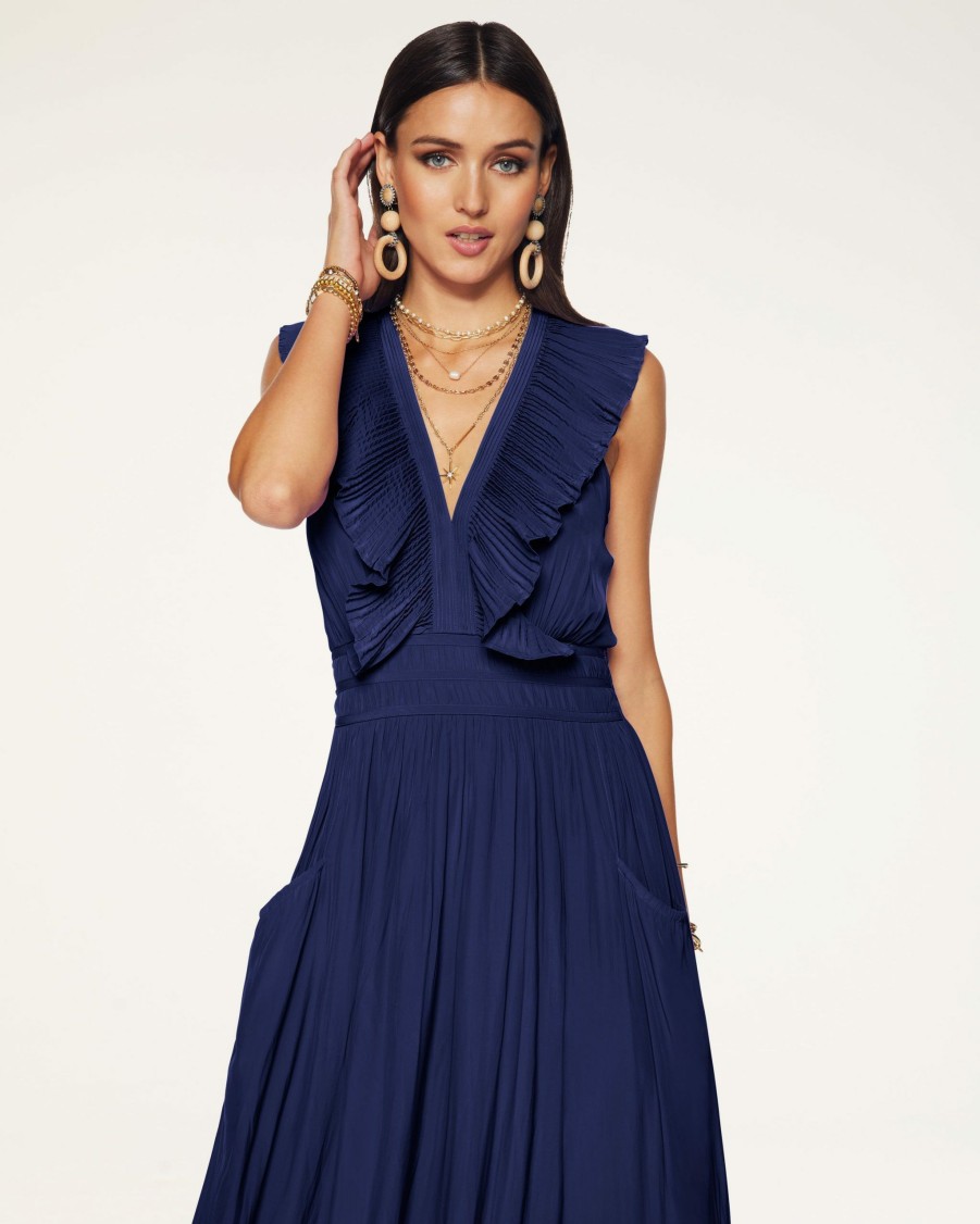 Dresses Ramy Brook | Ramy Brook Girls Trip Essentials Camden Ruffle Maxi Dress Navy