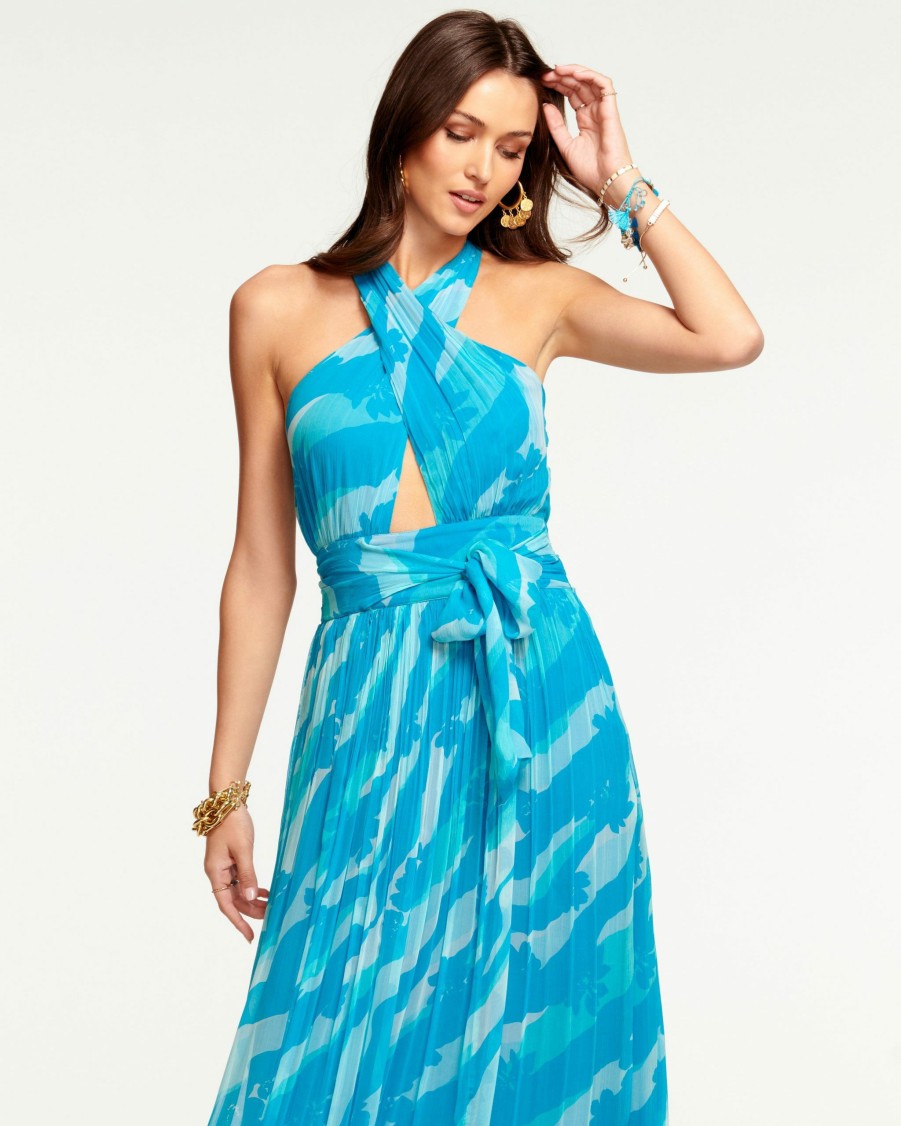 Dresses Ramy Brook | Ramy Brook All New Arrivals Printed Zoya Halter Maxi Dress Lagoon