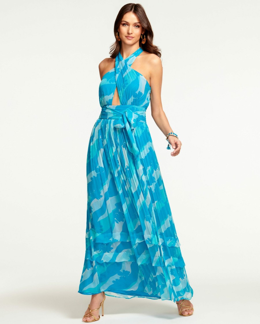 Dresses Ramy Brook | Ramy Brook All New Arrivals Printed Zoya Halter Maxi Dress Lagoon