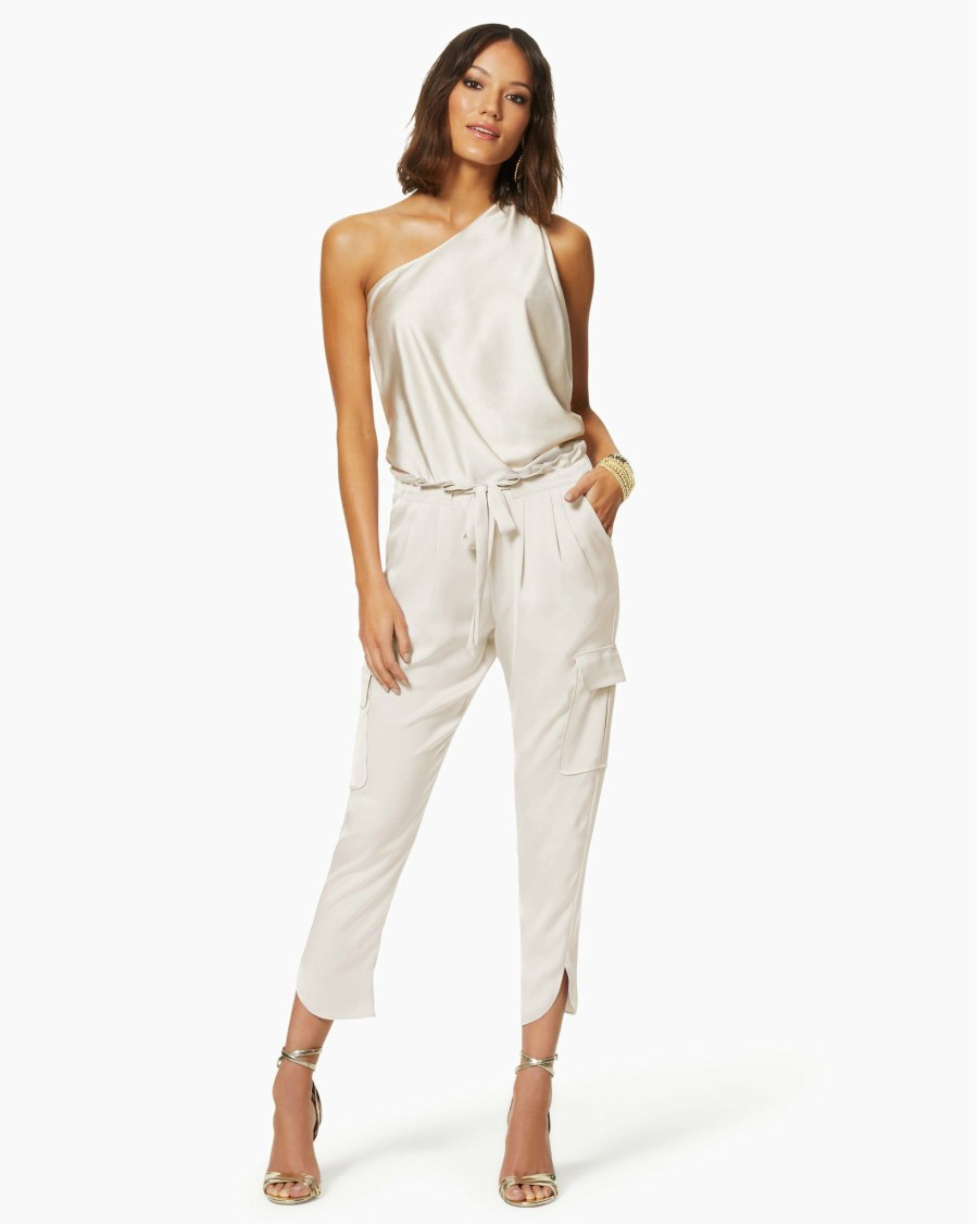 Clothing Ramy Brook | Ramy Brook Satin Pocket Allyn Paper Bag Waist Pant Bone