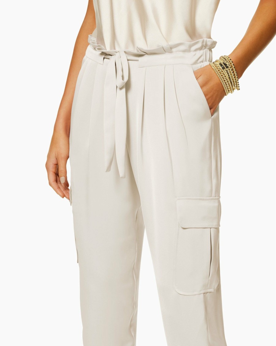 Clothing Ramy Brook | Ramy Brook Satin Pocket Allyn Paper Bag Waist Pant Bone