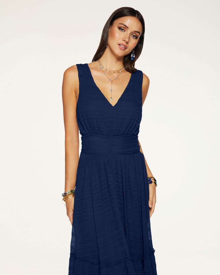 Clothing Ramy Brook | Ramy Brook Tate Tiered Maxi Dress Sale Navy