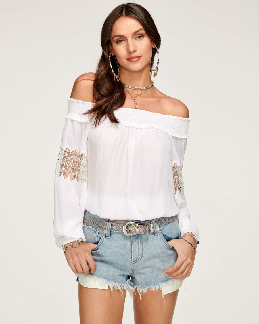 Clothing Ramy Brook | Ramy Brook Embellished Marla Off-The-Shoulder Top All New Arrivals Ivory