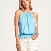 Clothing Ramy Brook | Ramy Brook Rope Trim Jasmine Halter Tank Top All New Arrivals Sky