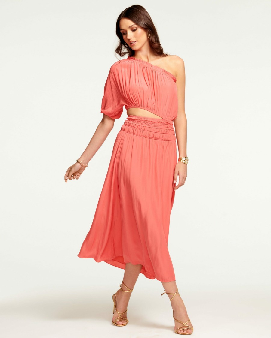 Dresses Ramy Brook | Ramy Brook Dina Smocked Midi Cutout Dress Punch