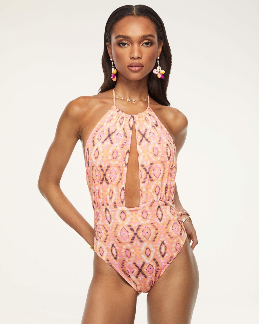 Swim Ramy Brook | Ramy Brook Printed Annka Halter One Piece Swimsuit Pink