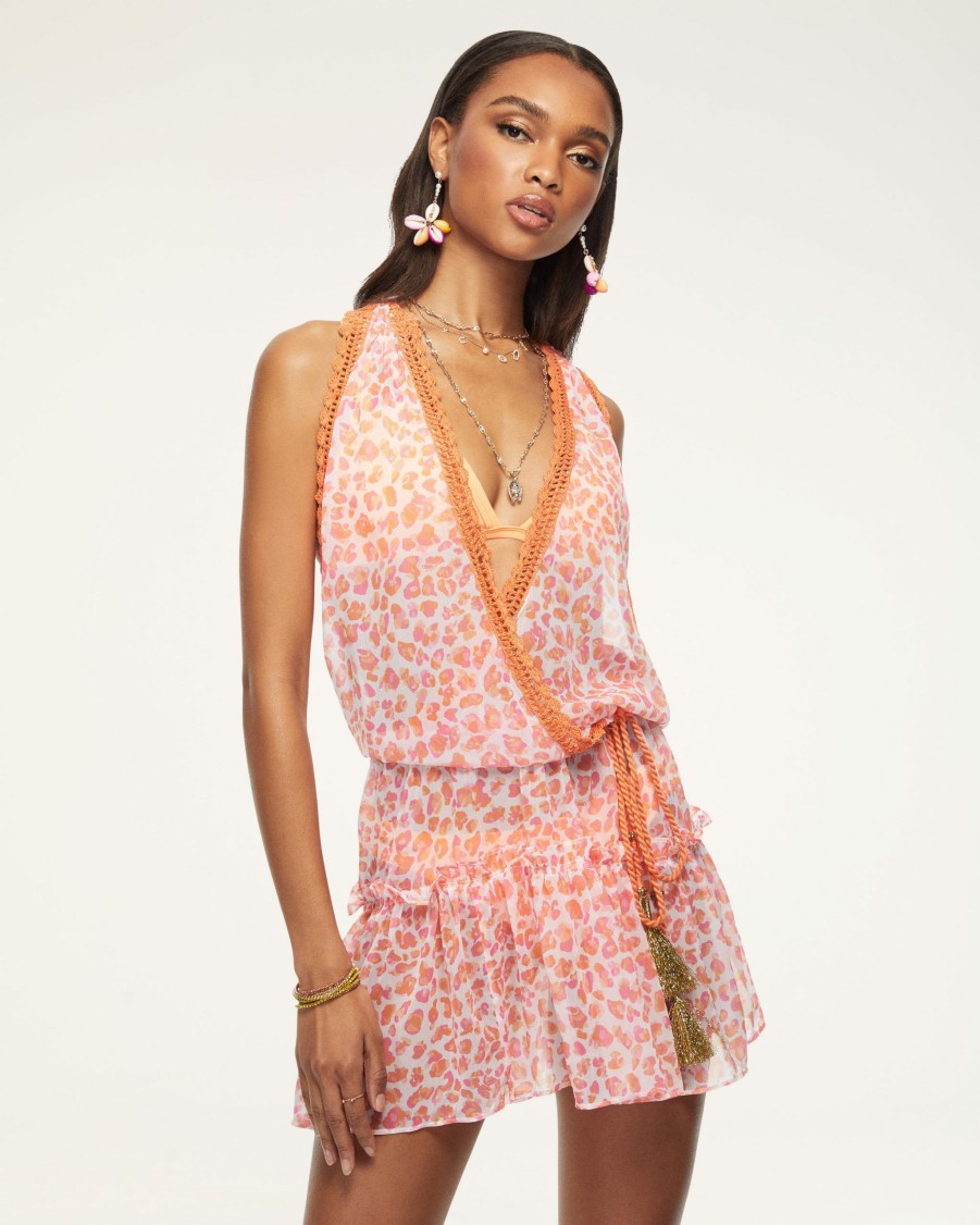 Swim Ramy Brook | Ramy Brook Shop All Printed Donica Coverup Mini Dress Electric Orange