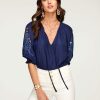 Clothing Ramy Brook | Ramy Brook Marina Puff Sleeve Top Spring Navy