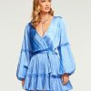 Clothing Ramy Brook | Ramy Brook Rumi Puff Sleeve Mini Dress Sale Ocean