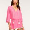 Swim Ramy Brook | Ramy Brook All New Arrivals Katana Coverup Mini Dress Neon Pink