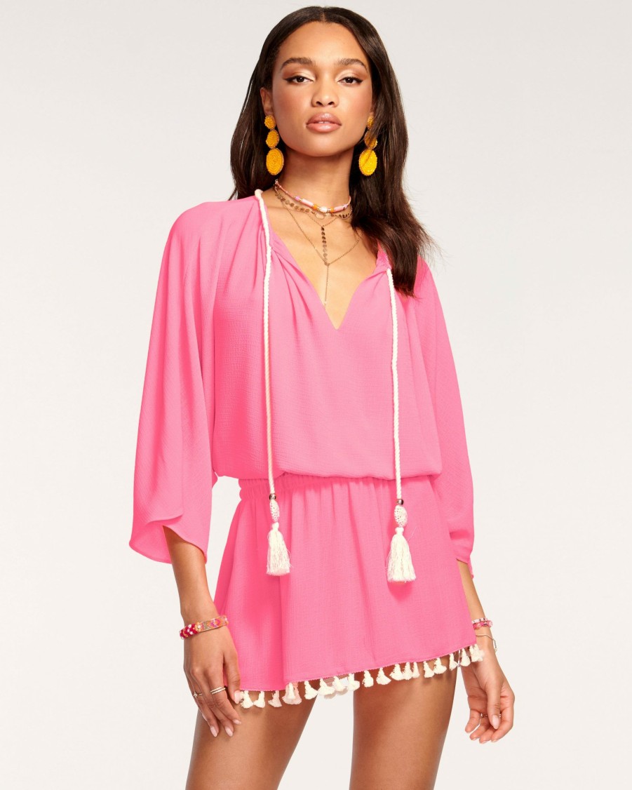 Swim Ramy Brook | Ramy Brook All New Arrivals Katana Coverup Mini Dress Neon Pink