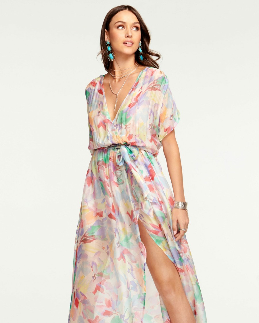 Dresses Ramy Brook | Ramy Brook Printed Marion Short Sleeve Maxi Dress Watercolor