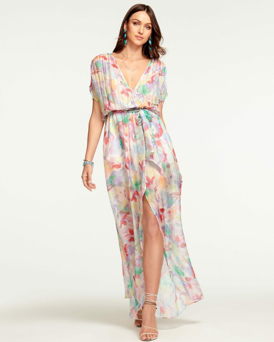 Dresses Ramy Brook | Ramy Brook Printed Marion Short Sleeve Maxi Dress Watercolor