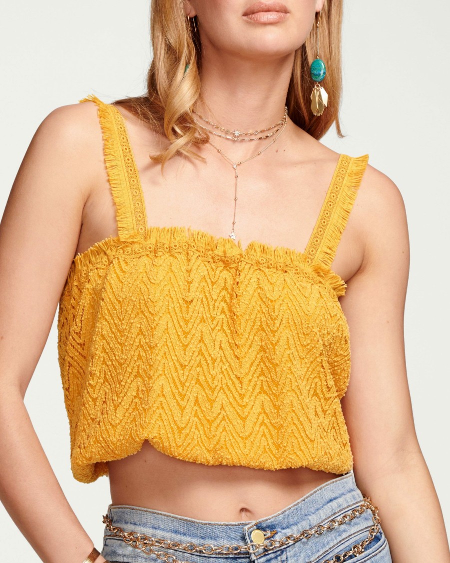 Clothing Ramy Brook | Ramy Brook Patricia Square Neck Crop Top All New Arrivals Radiant Yellow