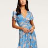 Clothing Ramy Brook | Ramy Brook Printed Joan Short Sleeve Maxi Dress Sale Ocean