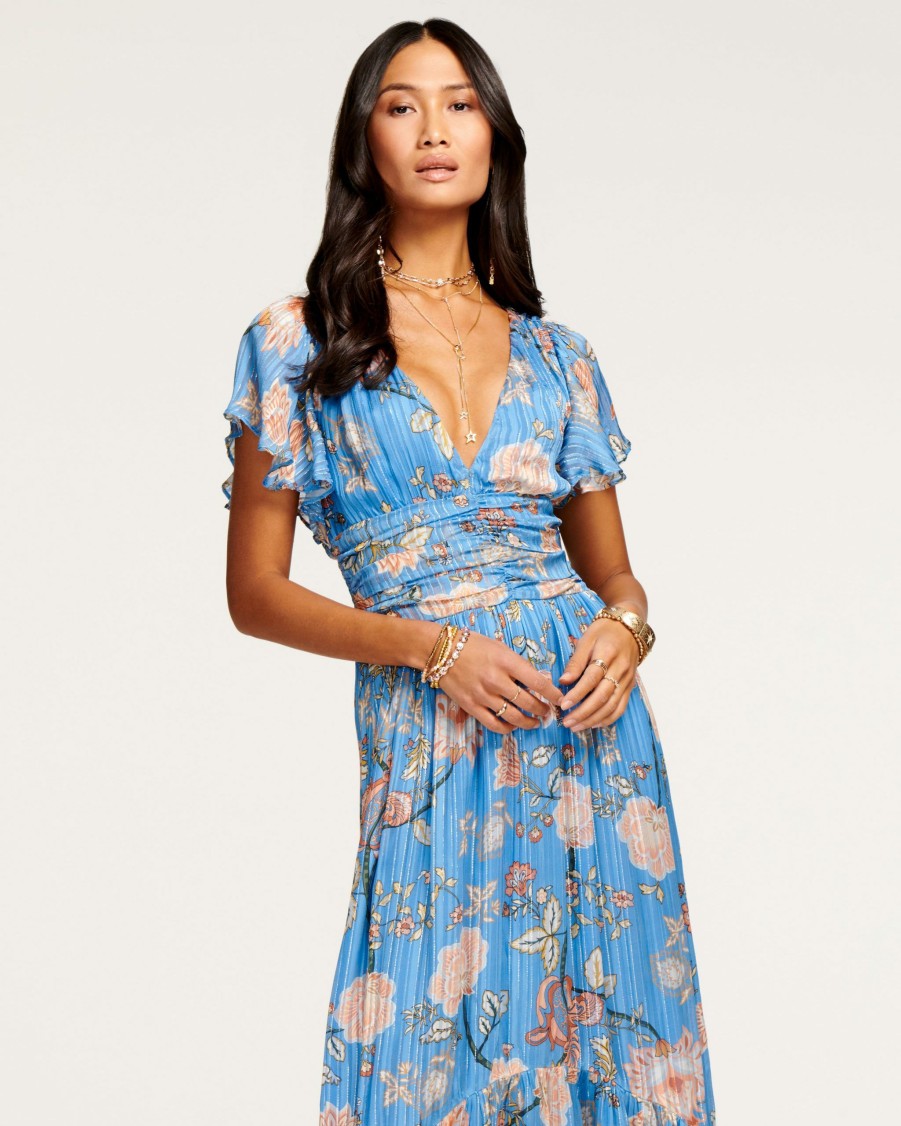 Clothing Ramy Brook | Ramy Brook Printed Joan Short Sleeve Maxi Dress Sale Ocean