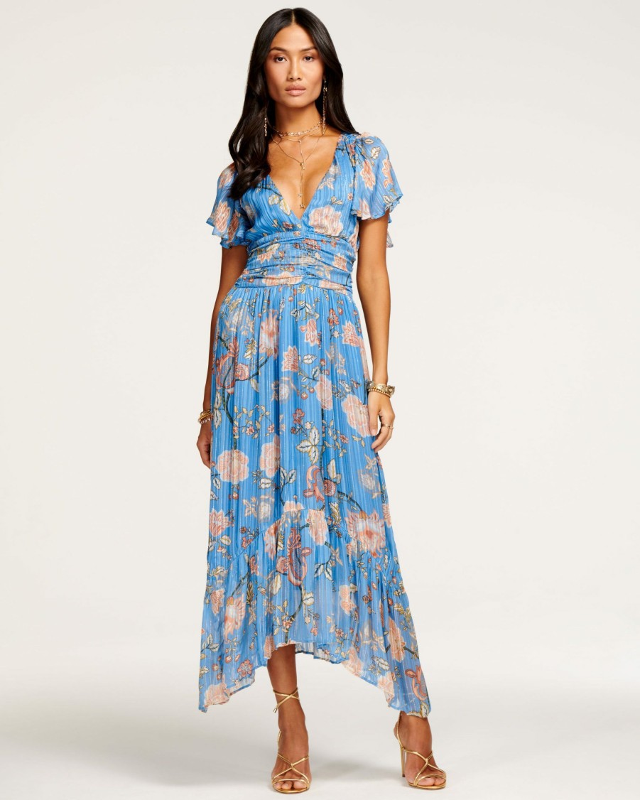 Clothing Ramy Brook | Ramy Brook Printed Joan Short Sleeve Maxi Dress Sale Ocean