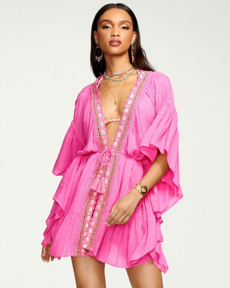 Swim Ramy Brook | Ramy Brook All New Arrivals Meg Coverup Mini Dress Neon Pink