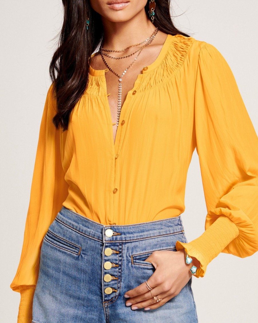 Clothing Ramy Brook | Ramy Brook Isla Puff Sleeve Blouse Radiant Yellow