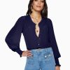 Clothing Ramy Brook | Ramy Brook Isla Puff Sleeve Blouse Shop All Navy