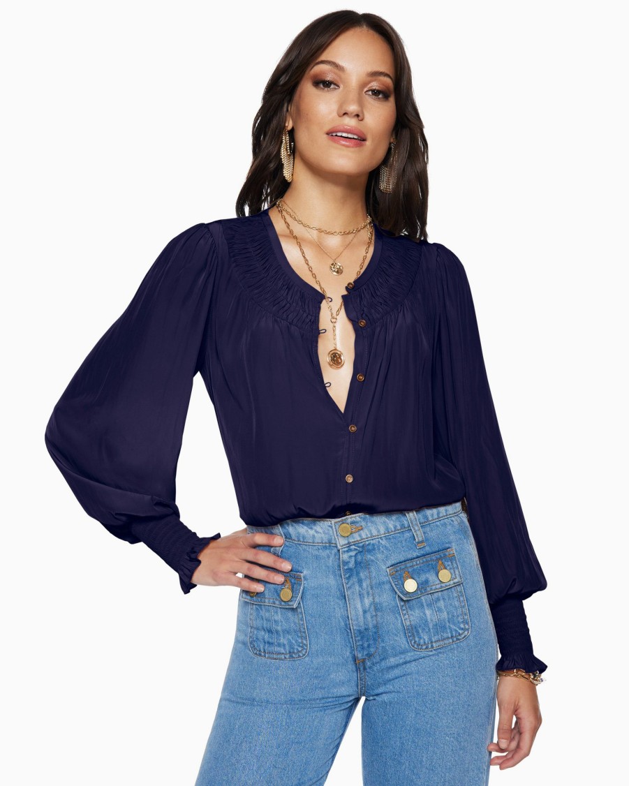 Clothing Ramy Brook | Ramy Brook Isla Puff Sleeve Blouse Shop All Navy