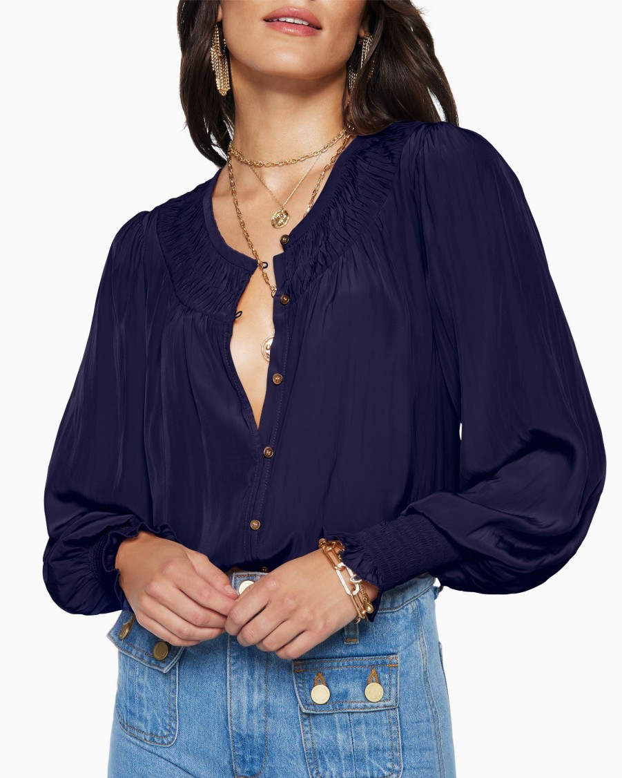 Clothing Ramy Brook | Ramy Brook Isla Puff Sleeve Blouse Shop All Navy