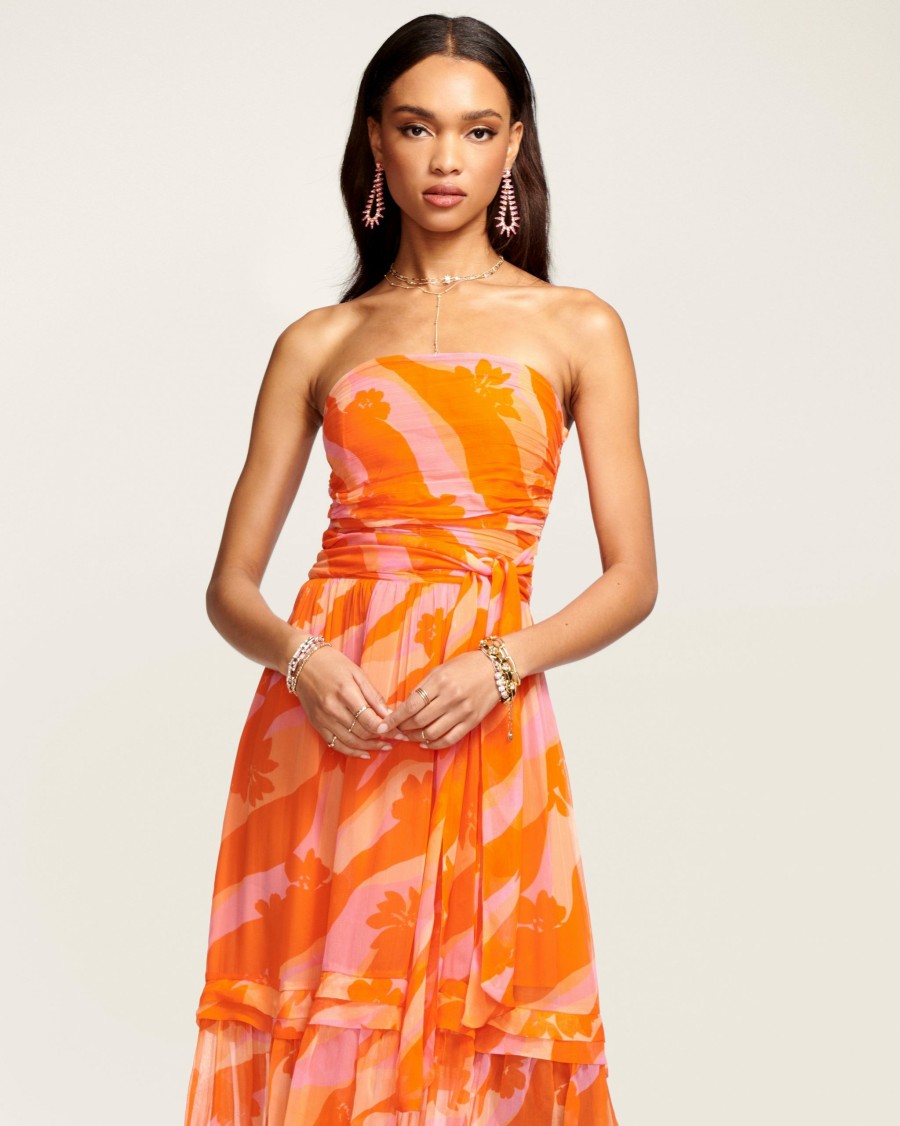 Dresses Ramy Brook | Ramy Brook All New Arrivals Printed Bernadette Strapless Midi Dress Zinnia