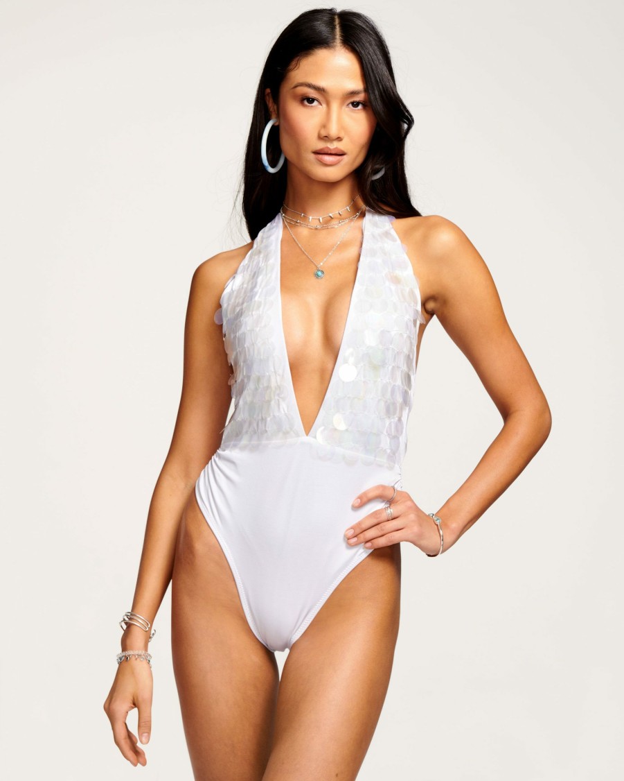 Swim Ramy Brook | Ramy Brook New Swim Sonny Plunge One Piece Swimsuit White