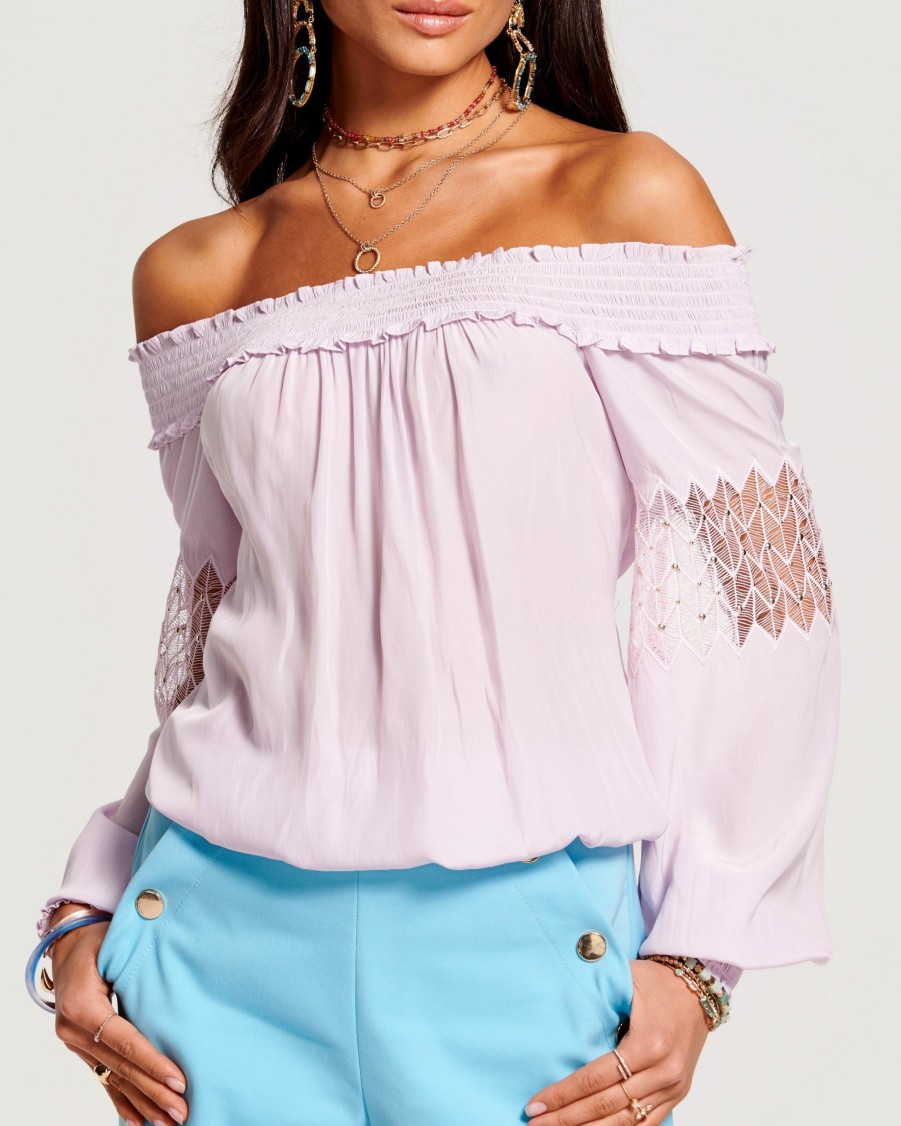 Clothing Ramy Brook | Ramy Brook Embellished Marla Off-The-Shoulder Top Pale Lavender