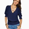 Clothing Ramy Brook | Ramy Brook Shop All Flora Puff Sleeve Top Navy