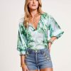 Clothing Ramy Brook | Ramy Brook Floral Printed Randi Puff Sleeve Top Capri Green