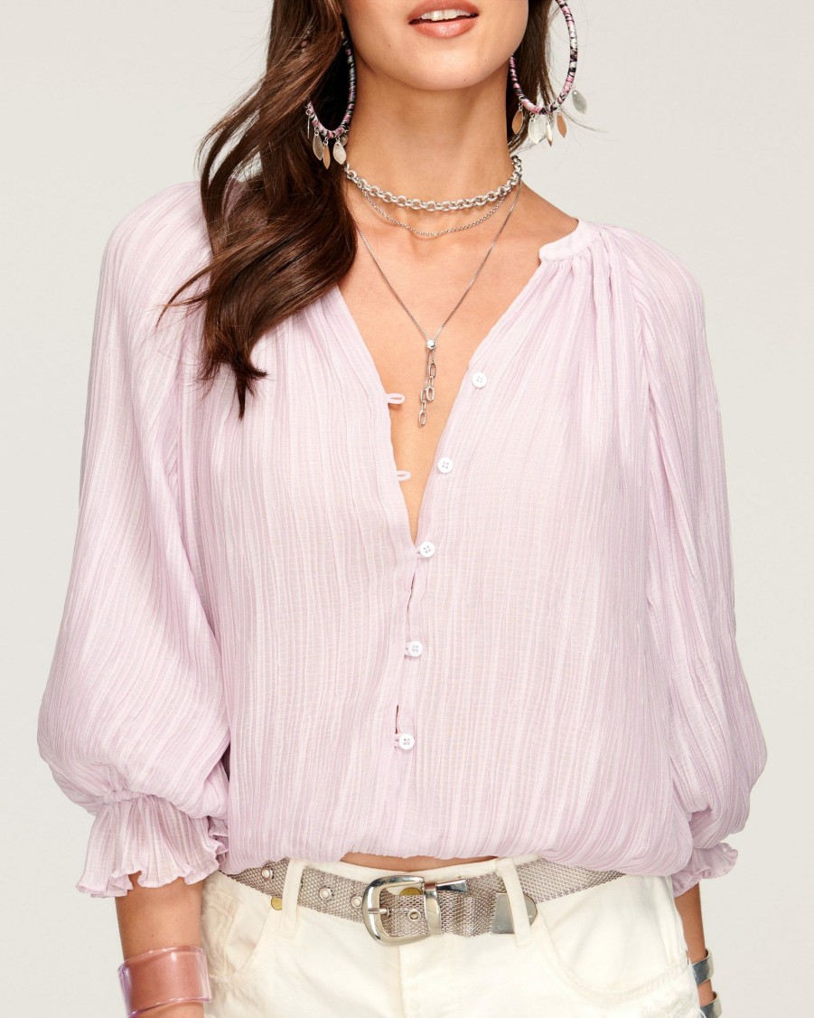 Clothing Ramy Brook | Ramy Brook Arielle Puff Sleeve Blouse Pale Lavender