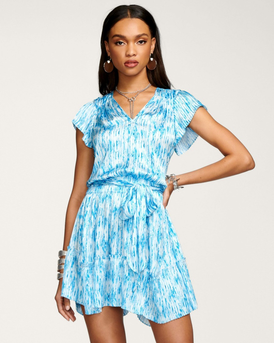 Dresses Ramy Brook | Ramy Brook Printed Maggie V-Neck Mini Dress Sky