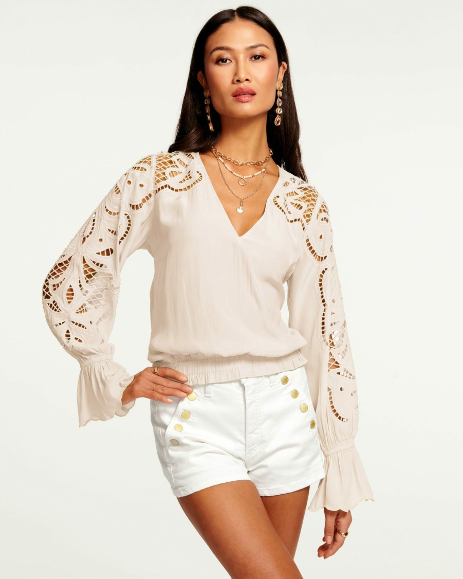 Clothing Ramy Brook | Ramy Brook Aurelie Lace Long Sleeve Blouse Sandstone