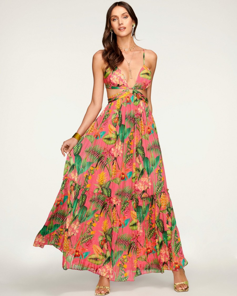 Dresses Ramy Brook | Ramy Brook Printed Tulum Cutout Maxi Dress Wild Pink