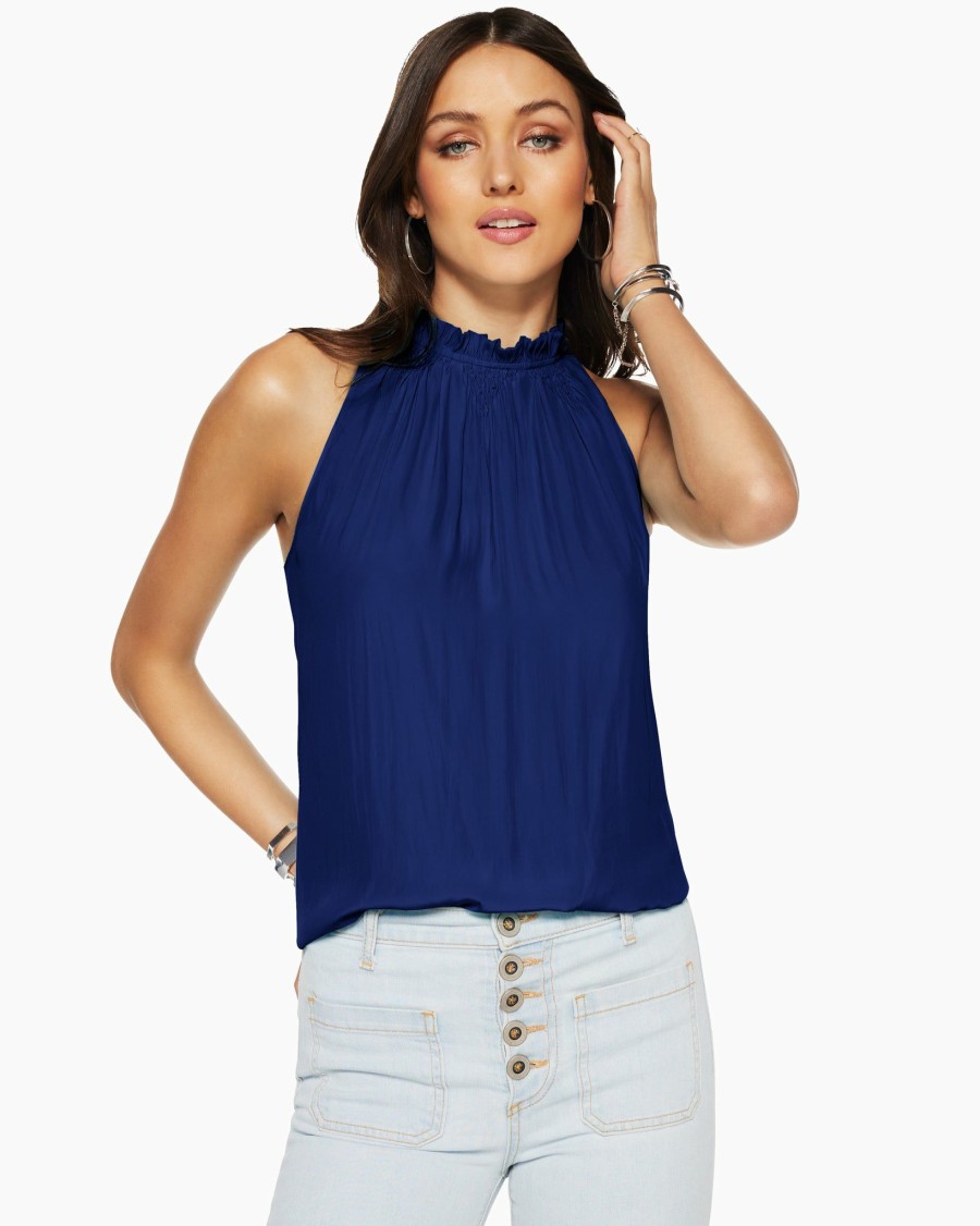 Clothing Ramy Brook | Ramy Brook Shop All Gabby High Neck Tank Top Spring Navy