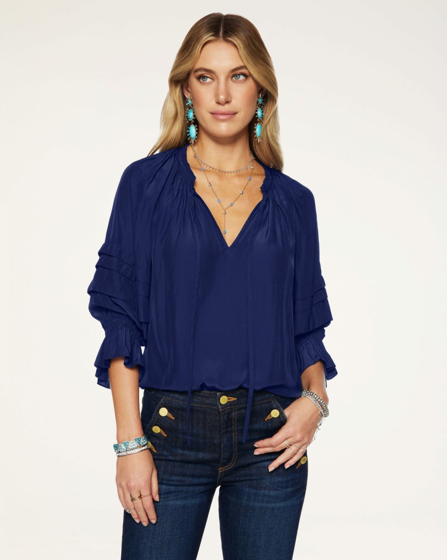 Clothing Ramy Brook | Ramy Brook Shop All Randi Puff Sleeve Top Navy