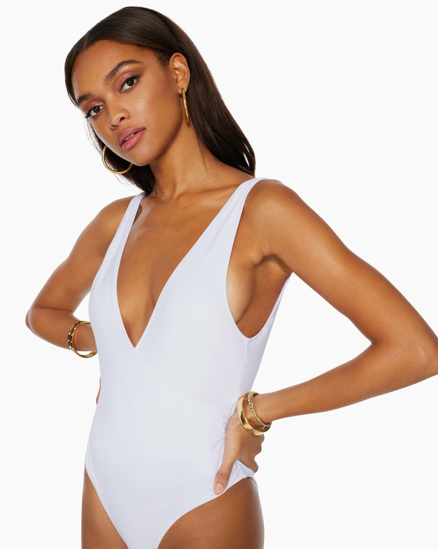 Swim Ramy Brook | Ramy Brook Soren V-Neck One Piece Swimsuit White