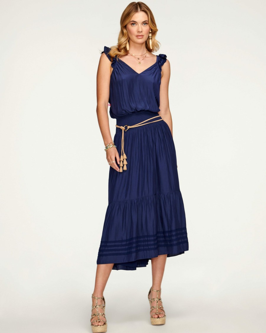 Dresses Ramy Brook | Ramy Brook Chloe Tiered Midi Dress All New Arrivals Spring Navy