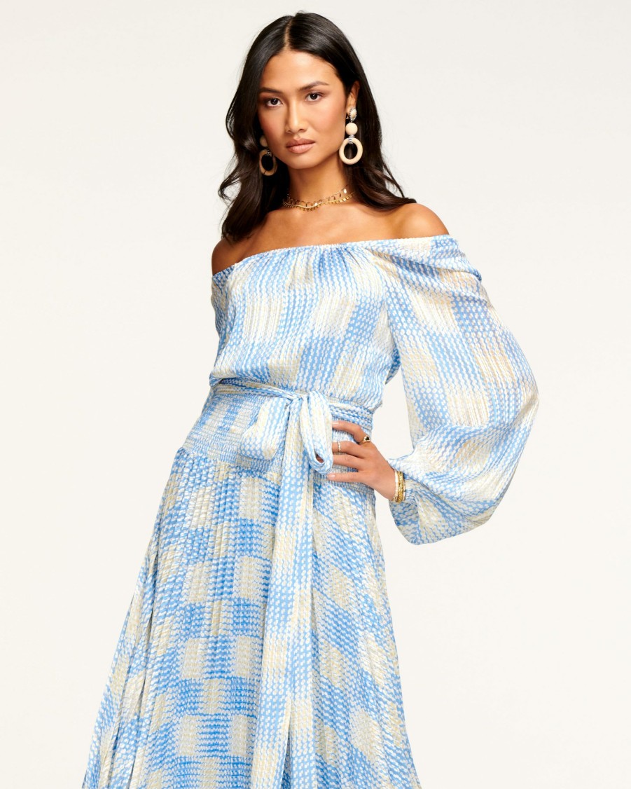 Clothing Ramy Brook | Ramy Brook Printed Aviette Off-The-Shoulder Maxi Dress Daffodil