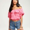 Clothing Ramy Brook | Ramy Brook Rita Off-The-Shoulder Crop Top All New Arrivals Wild Pink