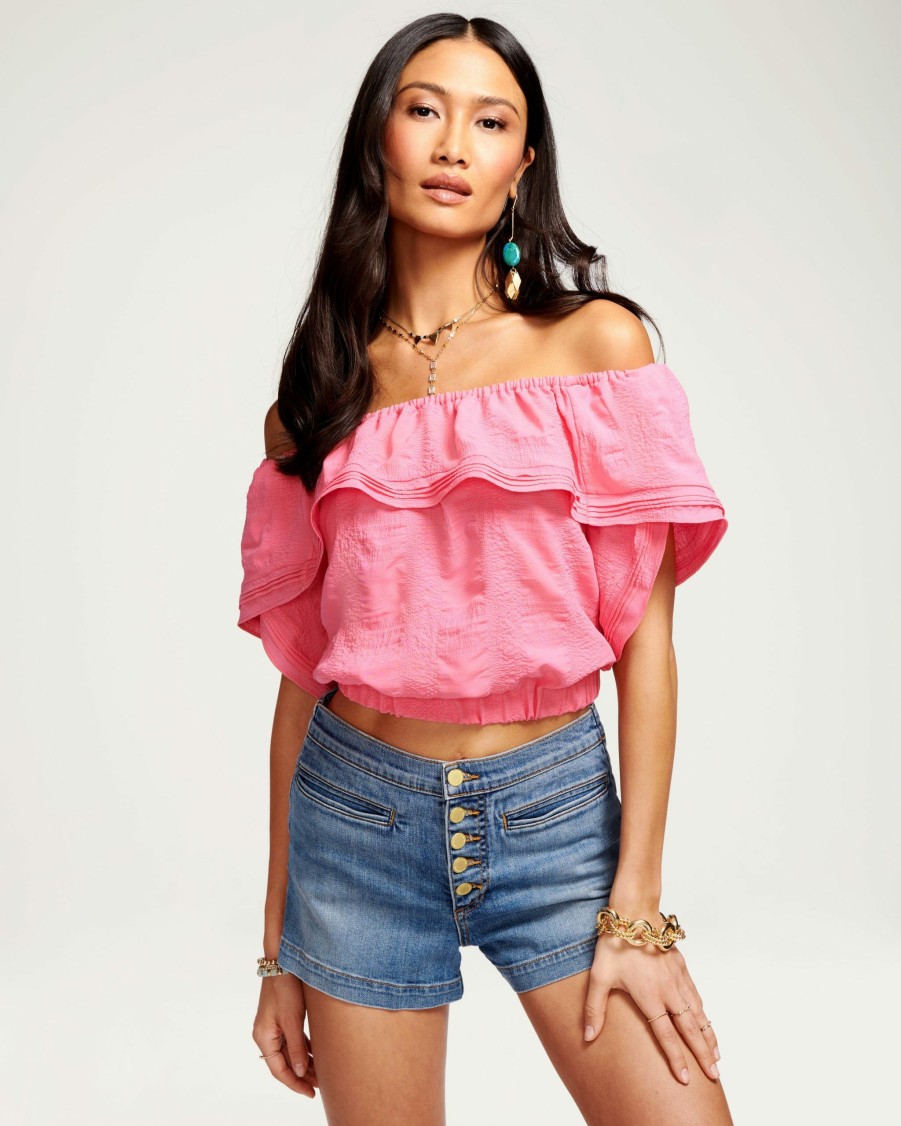 Clothing Ramy Brook | Ramy Brook Rita Off-The-Shoulder Crop Top All New Arrivals Wild Pink