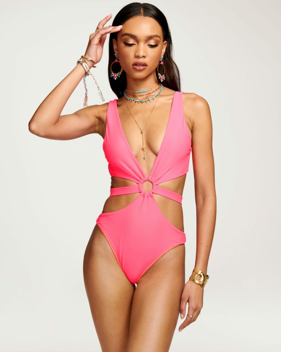 Swim Ramy Brook | Ramy Brook New Swim Lexi Cut Out One Piece Swimsuit Neon Pink