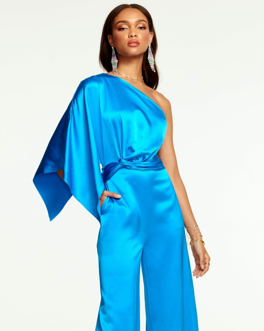 Dresses Ramy Brook | Ramy Brook Simone One Shoulder Jumpsuit All New Arrivals Lagoon