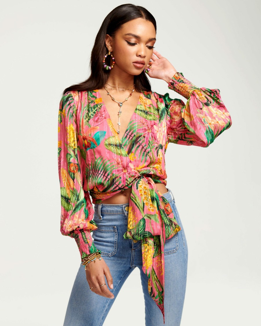 Clothing Ramy Brook | Ramy Brook All New Arrivals Printed Quentin Wrap Top Wild Pink