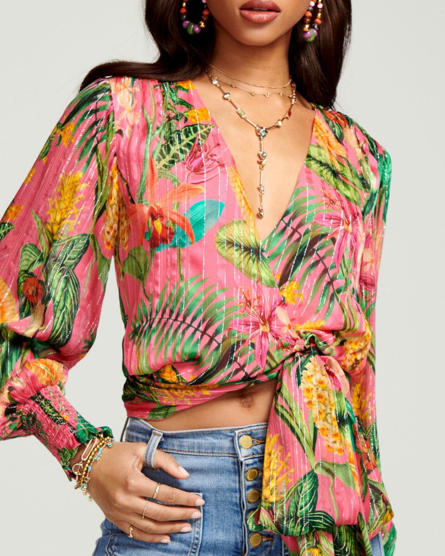 Clothing Ramy Brook | Ramy Brook All New Arrivals Printed Quentin Wrap Top Wild Pink